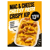 Creamy mac <br> cheese, crispy gesneden kipfilet, rijke kaassaus | Rijkgevulde maaltijd met authentieke smaken en verse ingrediënten.