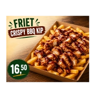 Krokante batata, BBQ kipfilet, smoky BBQ saus, verse kruiden | Krokante batata en frietgerechten met diverse toppings en sauzen.